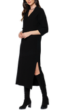 Gabriella Vertical Rib-Knit 3/4 Sleeved Midi Dress; Black