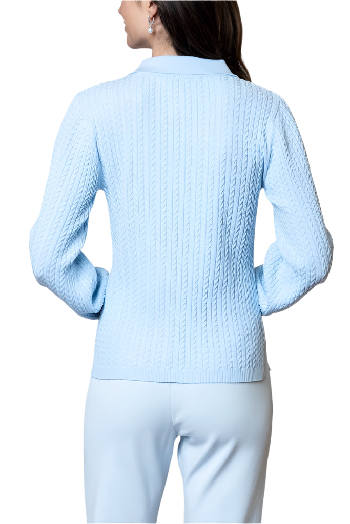 Hope Long Sleeved Crew-Neck Cable-Knit Top, Baby Blue