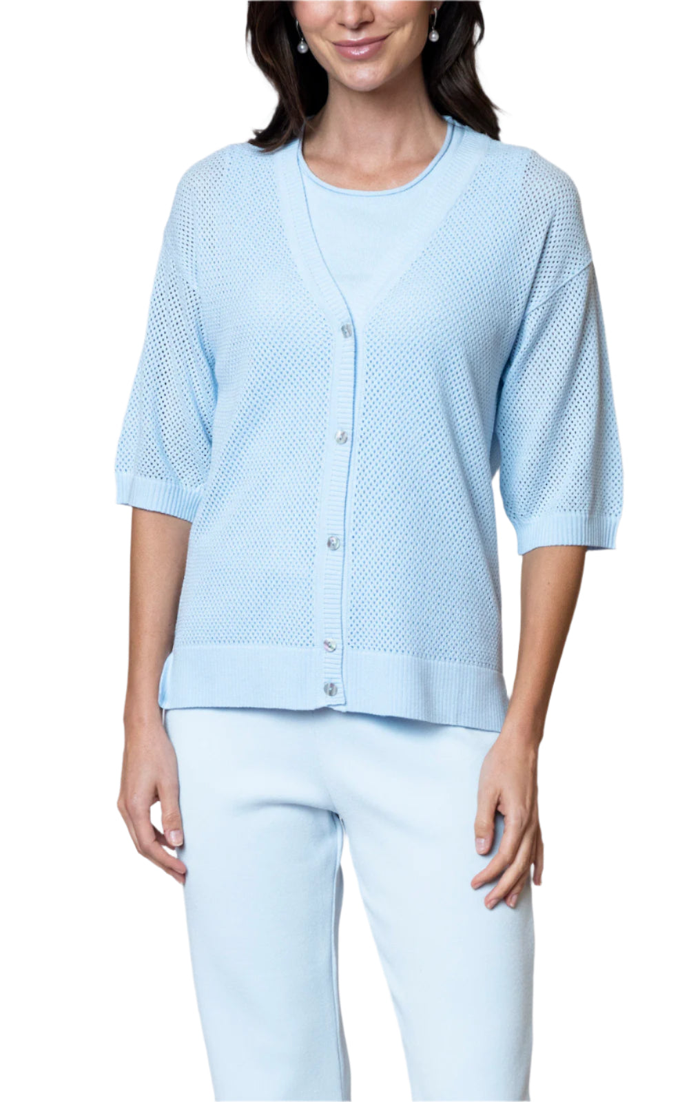 Daphne Mesh Short Sleeved Cardigan, Baby Blue