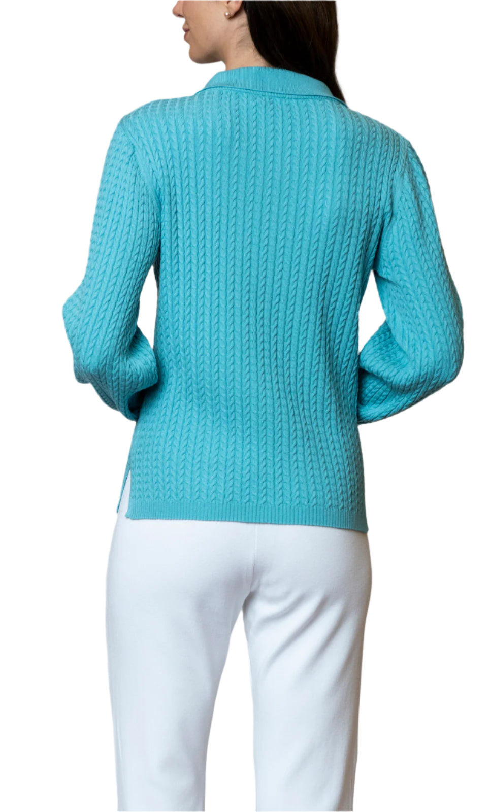 Hope Long Sleeved Crew-Neck Cable-Knit Top, Aqua