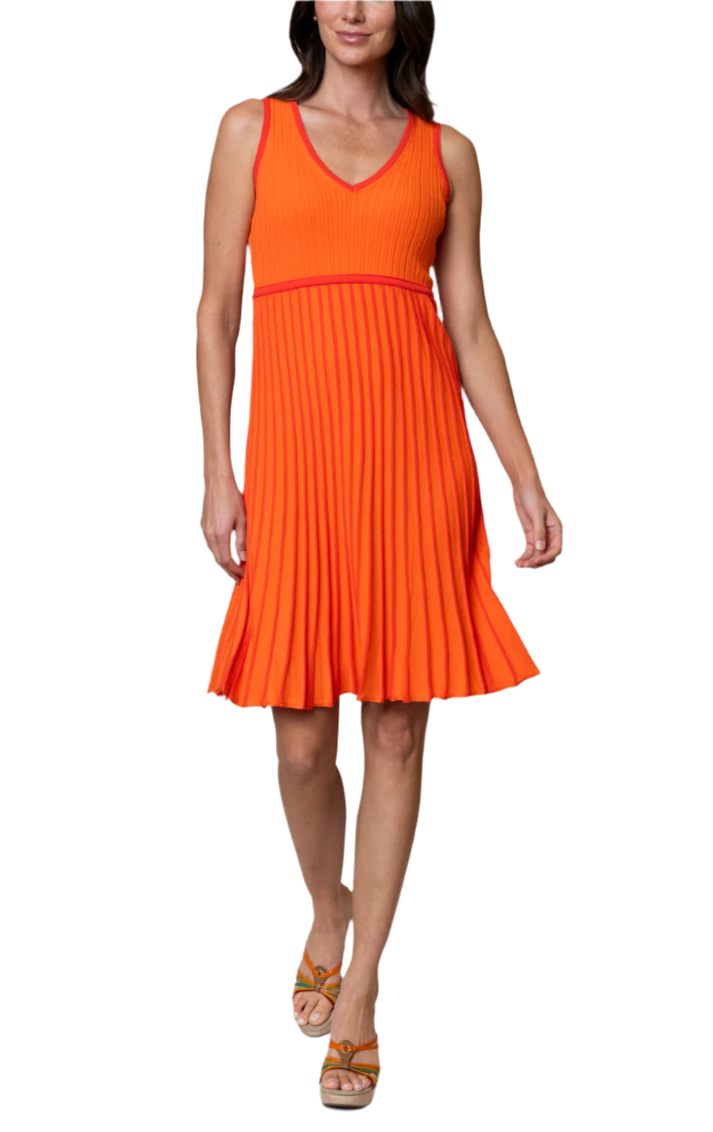 Lana Pleated Sleeveless Dress / Orange/Bright Orange