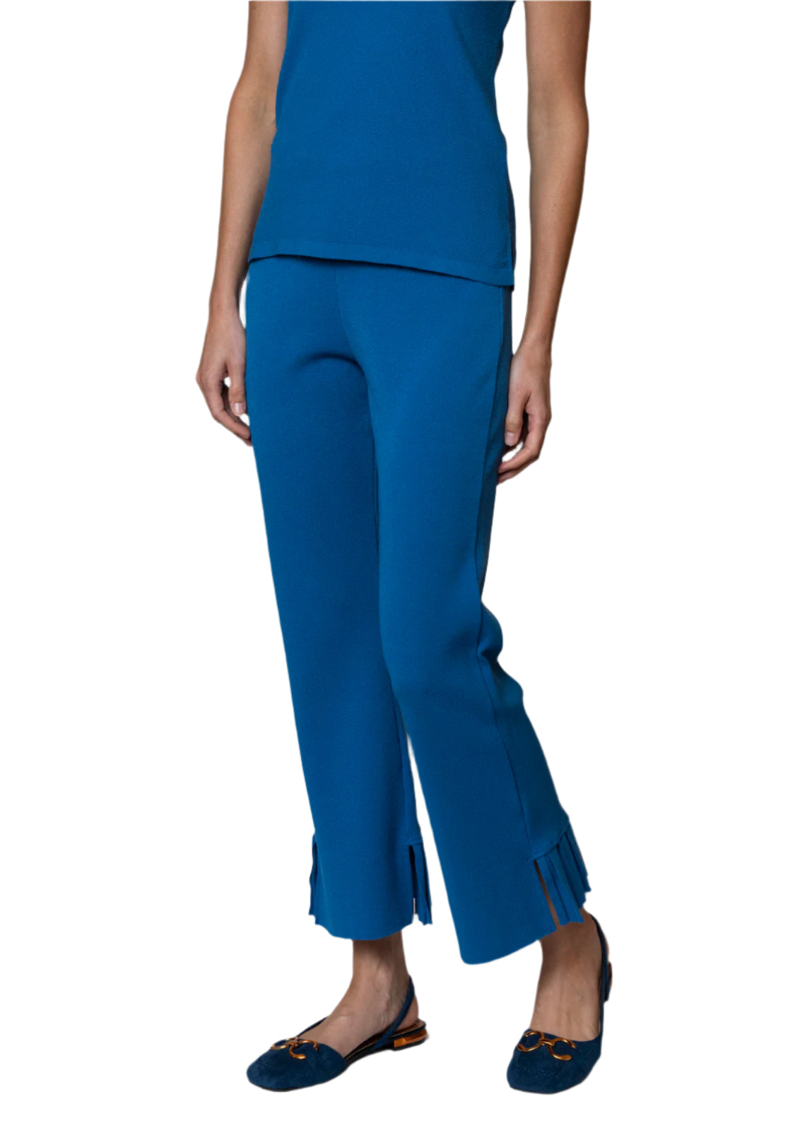 Siena Milano-Knit Ankle-Length Flare Pants; Ocean Blue