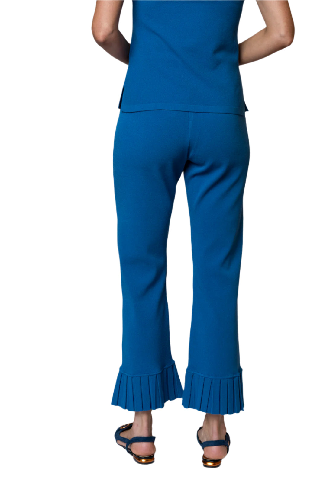 Siena Milano-Knit Ankle-Length Flare Pants; Ocean Blue