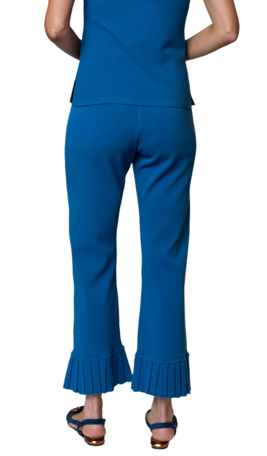 Siena Milano-Knit Ankle-Length Flare Pants; Ocean Blue