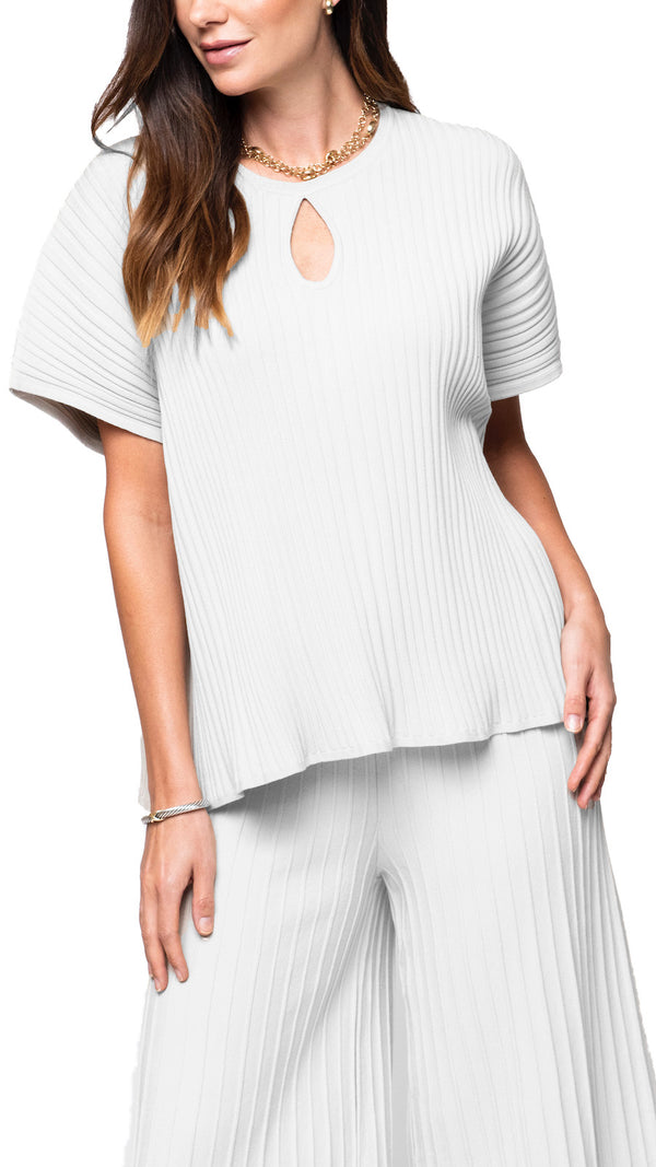 Ester Rib Knit Wide Top, White