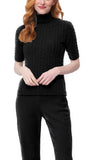 Lea Short Sleeved Cable-Knit Turtleneck, Black
