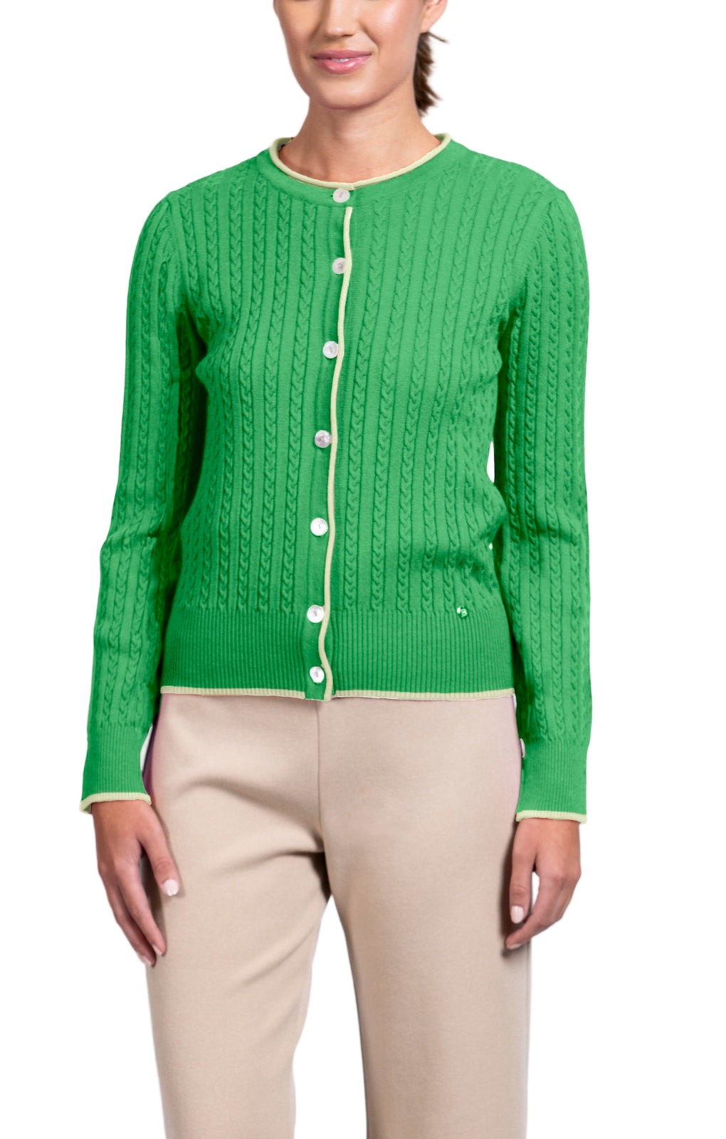 Kristin Cable-Knit Cardigan, Green / Mint