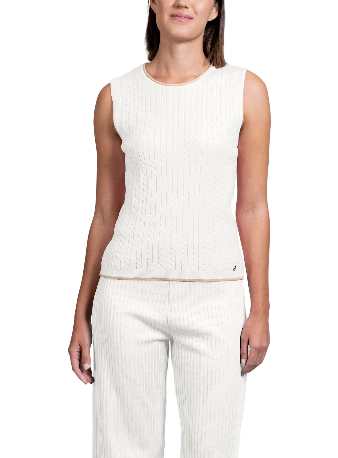 Kirsten Cable-Knit Top Tank Top, Winter White / Beige Melange
