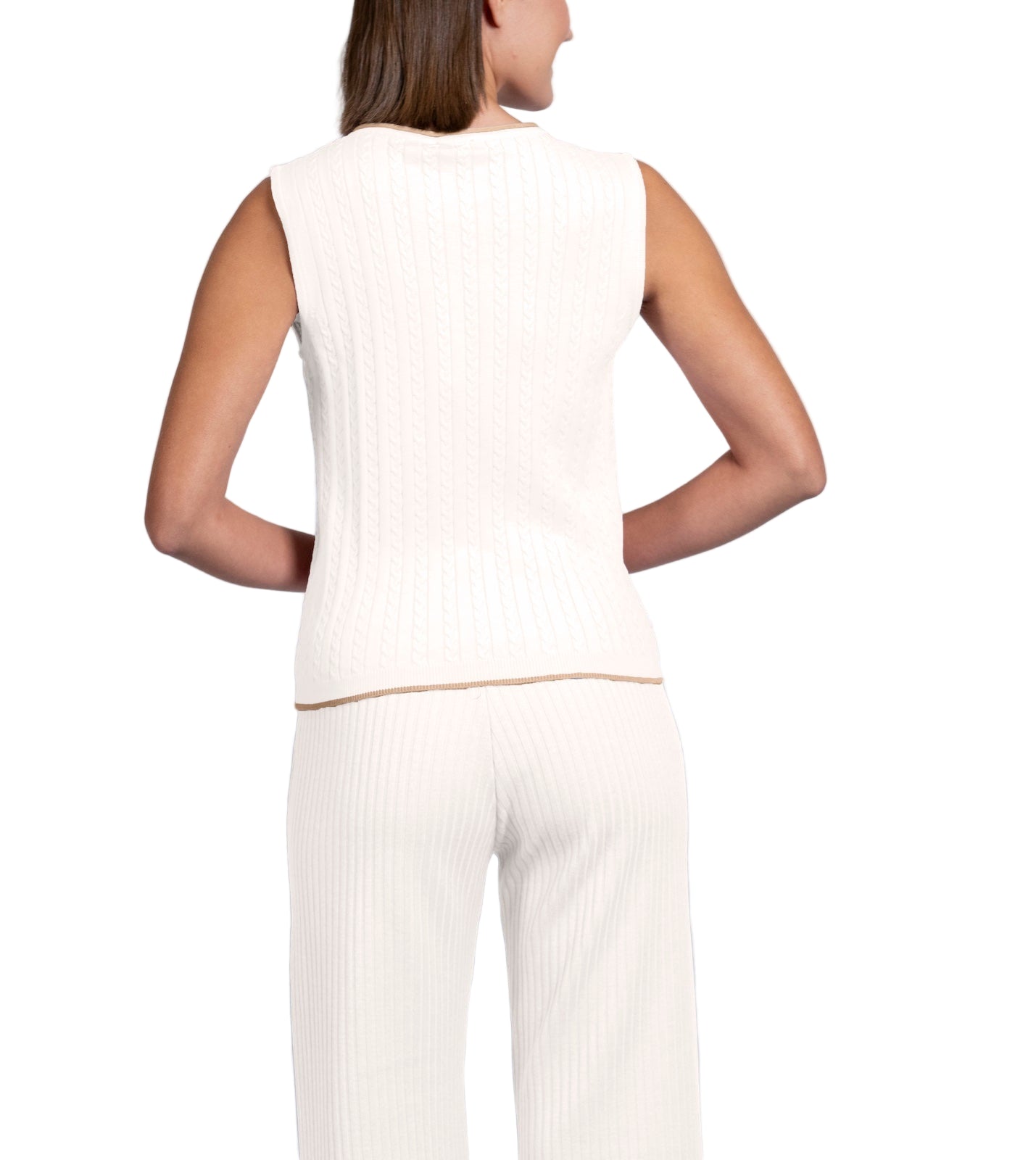 Kirsten Cable-Knit Top Tank Top, Winter White / Beige Melange