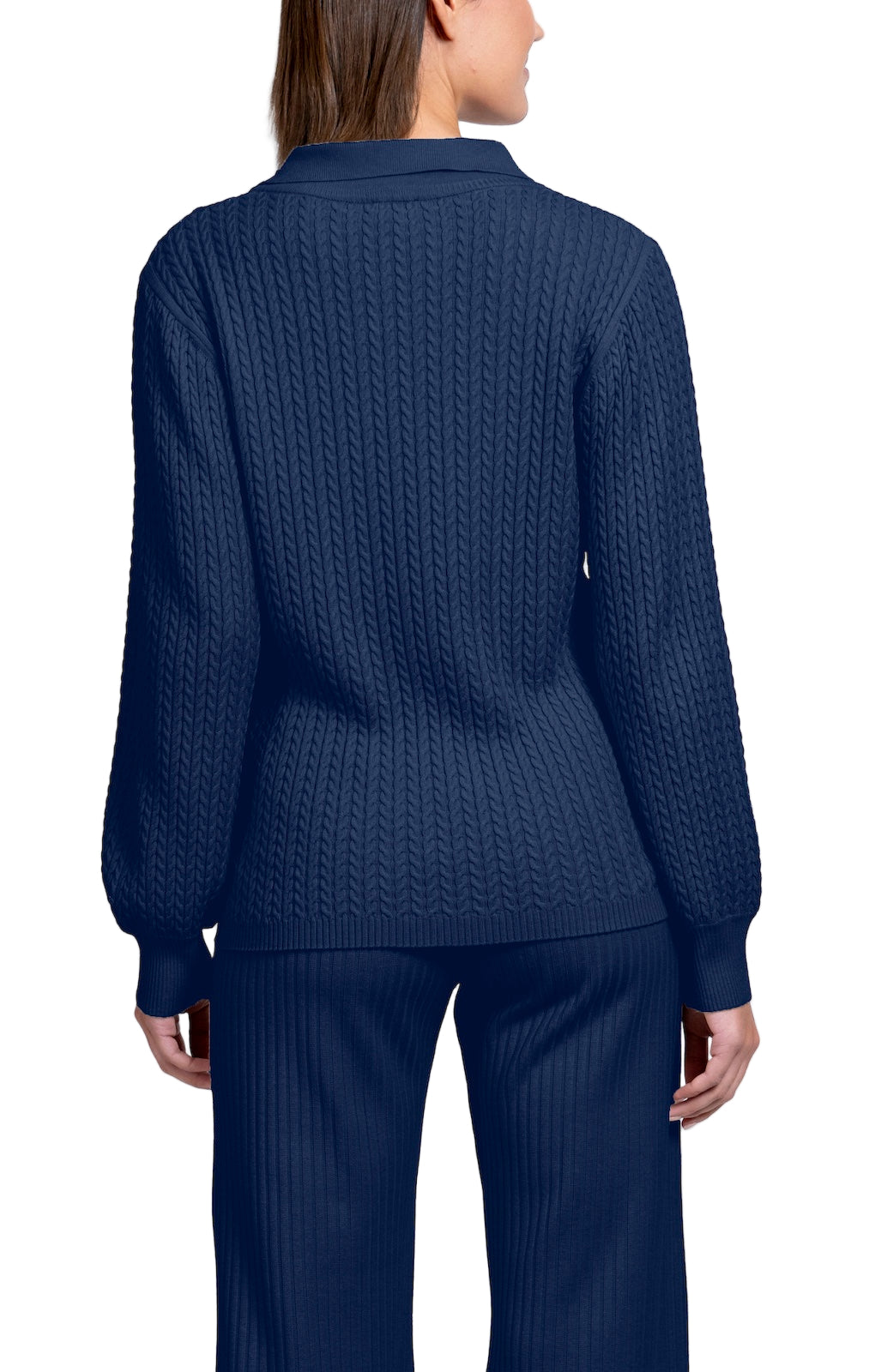 Hope Long Sleeved Crew-Neck Cable-Knit Top, Navy