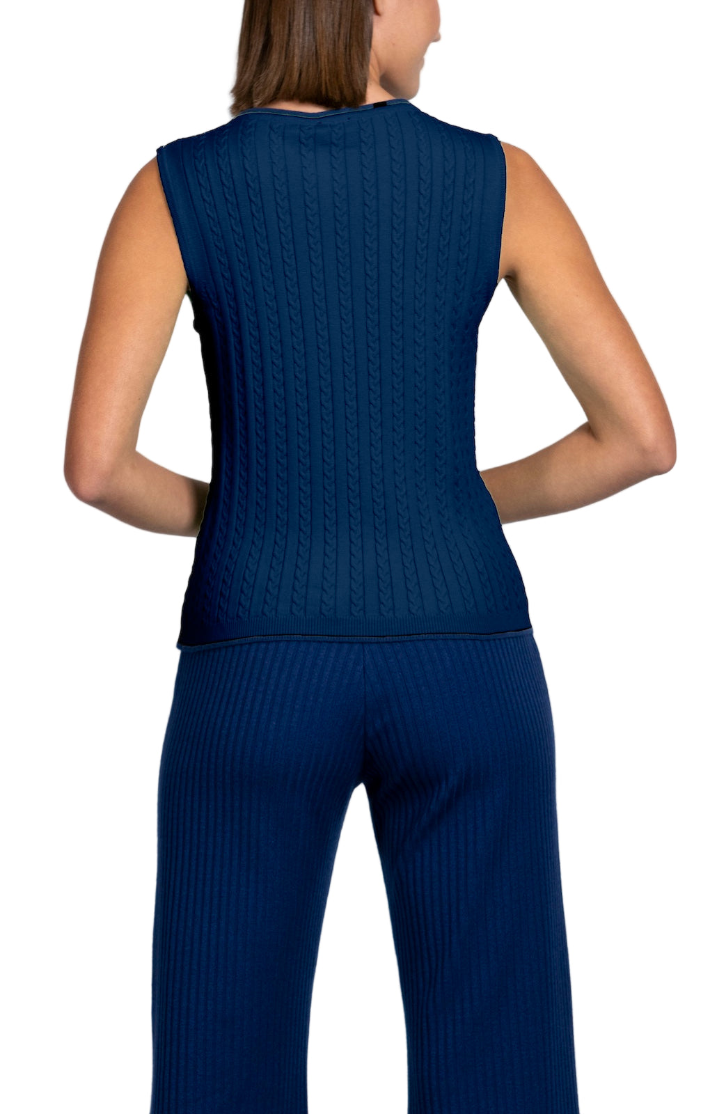 Kirsten Cable-Knit Top Tank Top, Navy