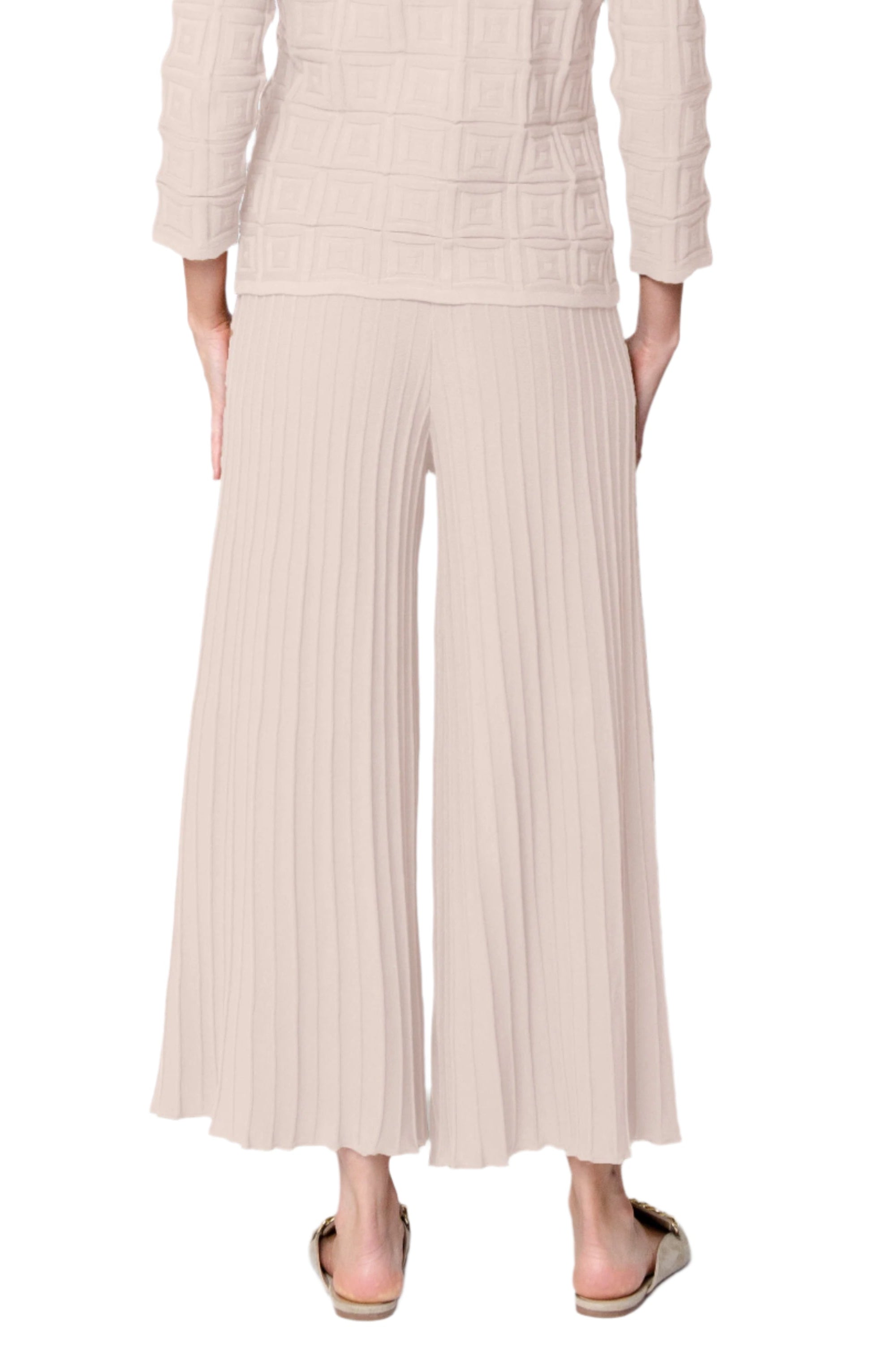 Giuliana Plisse-Look Cropped Wide Leg Pants, Rose Petal