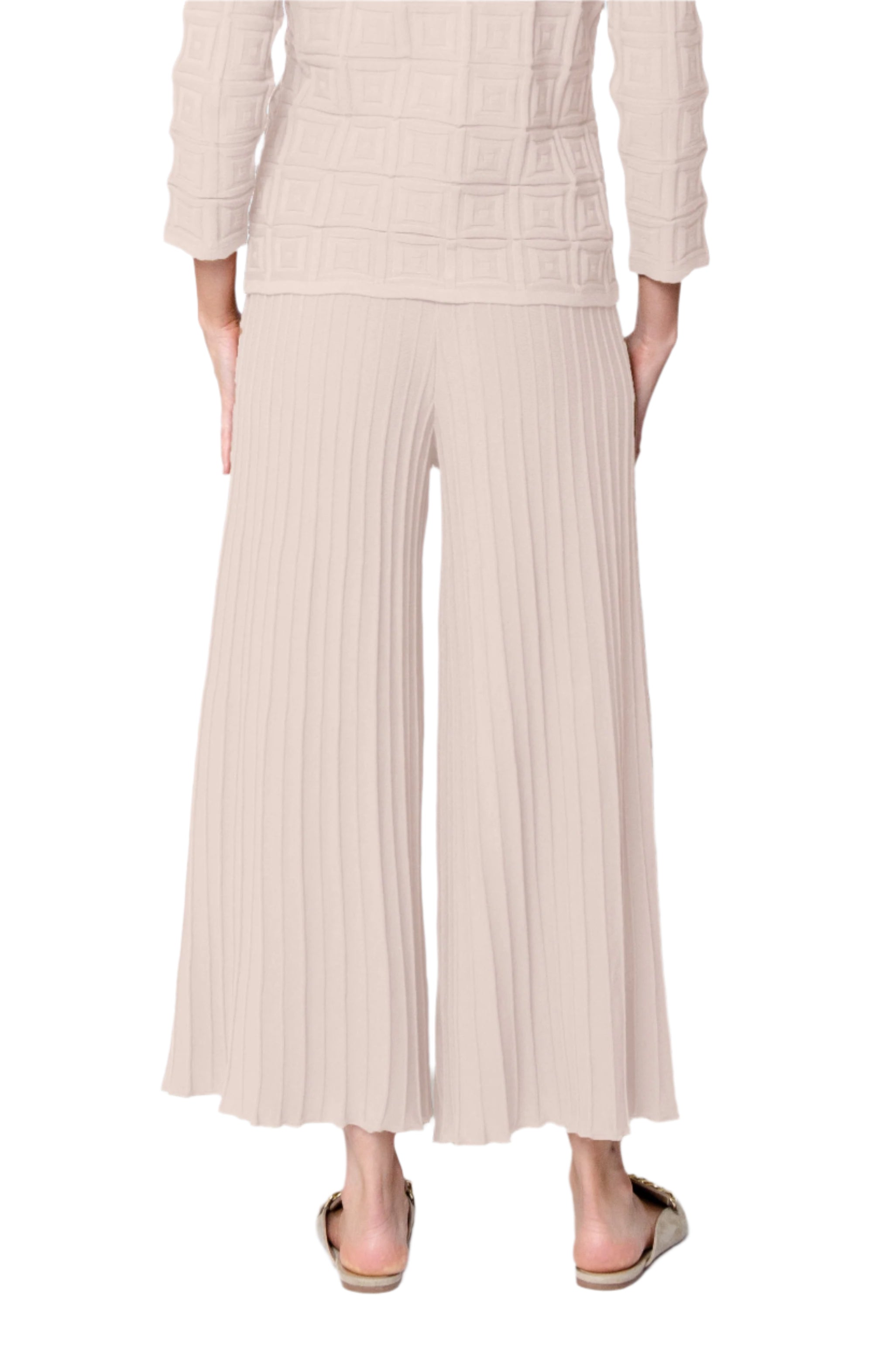 Giuliana Plisse-Look Cropped Wide Leg Pants, Rose Petal