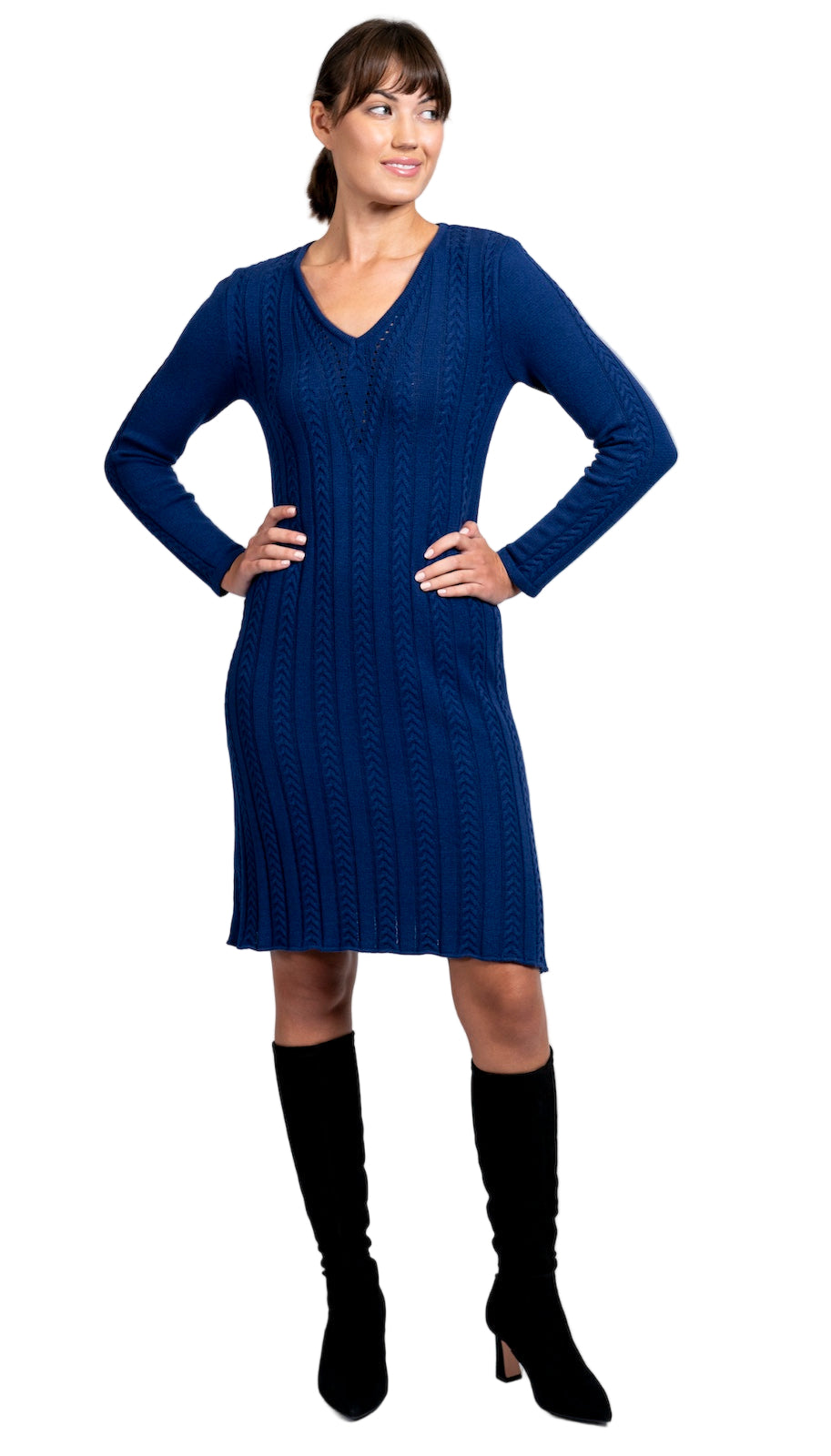 Shanna Cable Knit Sweater Dress, Navy