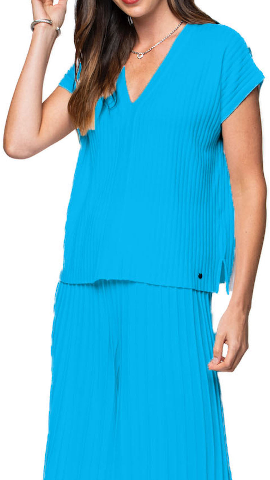 Vivi V-Neck Drop-Shoulder Top; Turquoise
