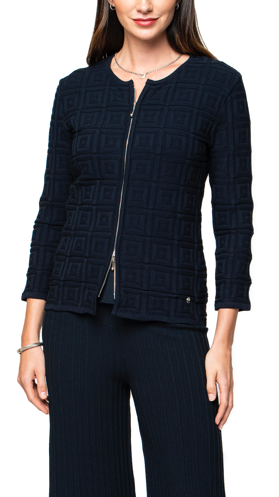 Zia Square-Detail Knit Jacket; Dark Navy (L and XL ships on 4/30)