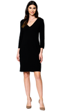 Vanessa Milano-Knit 3/4 Sleeves Sheath Dress; Black