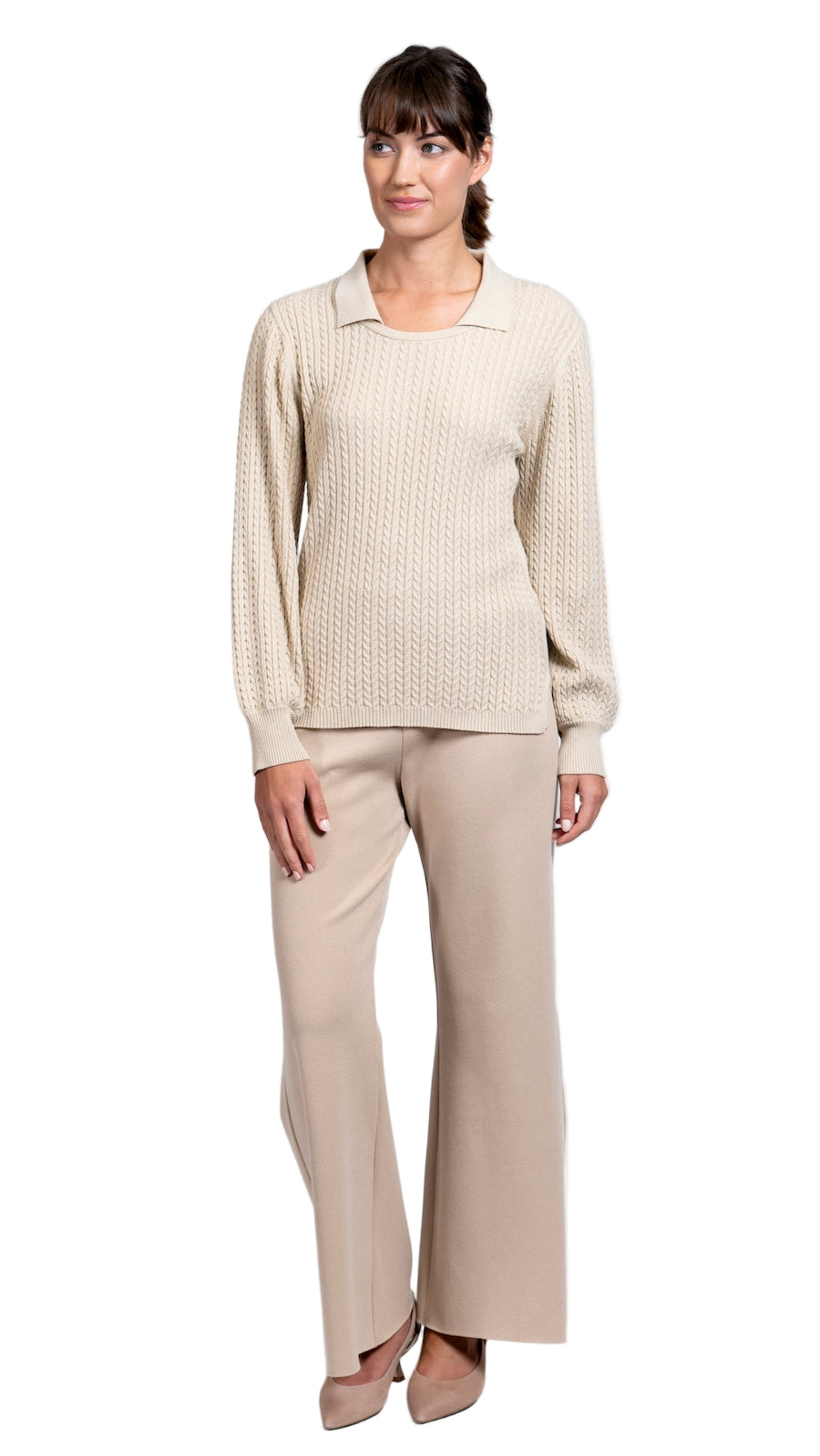 Barb Milano-Knit Wide Leg Pants; Warm Beige
