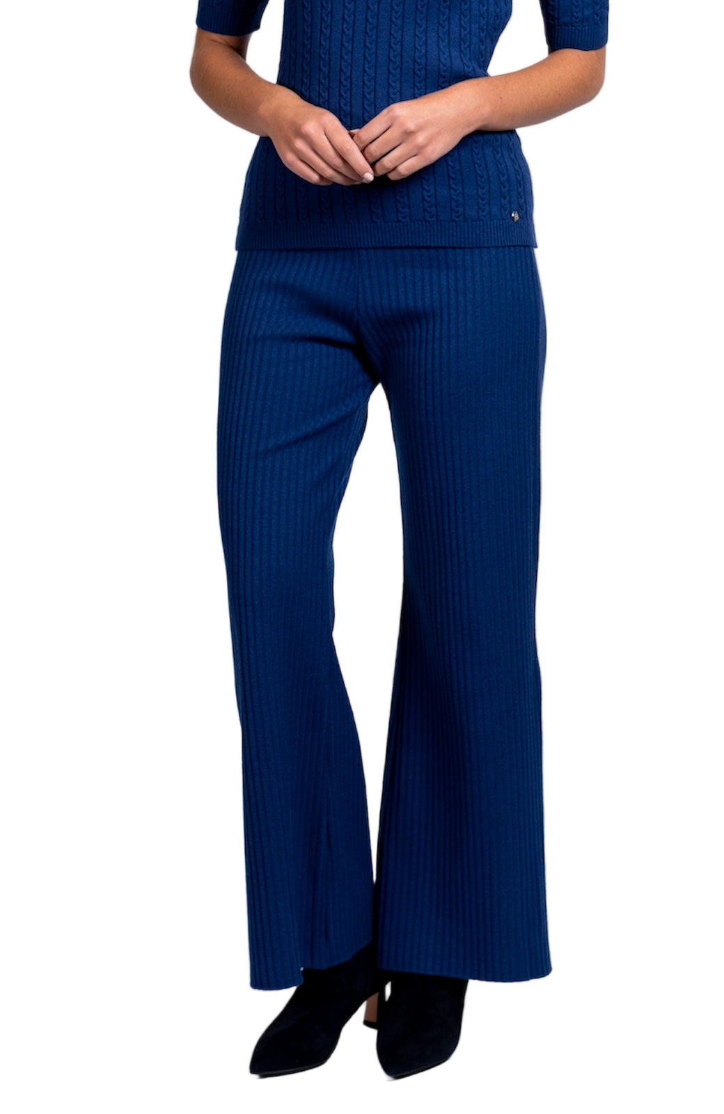 Camilla Rib-Knit Wide Leg Pants; Navy