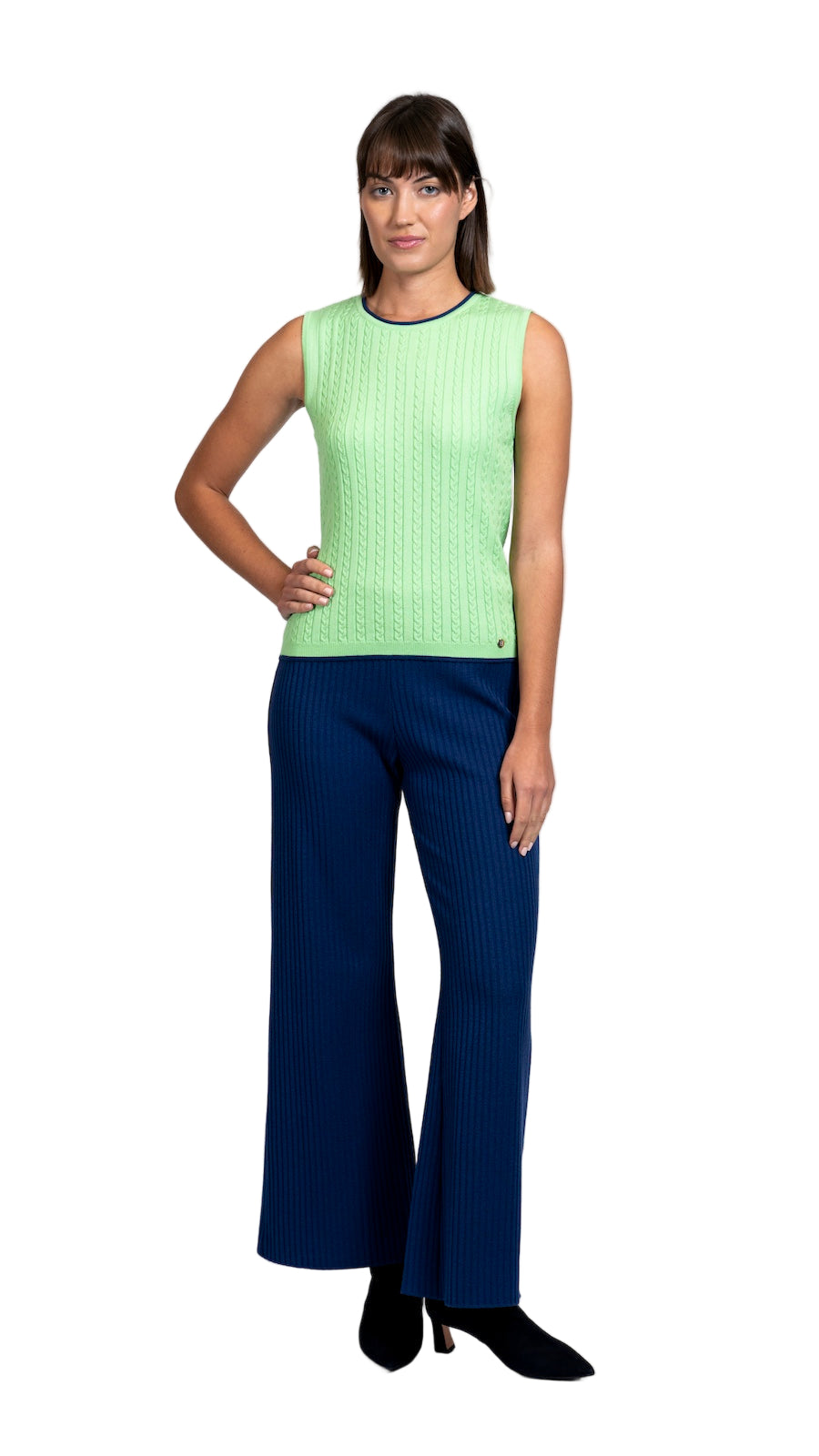 Kirsten Cable-Knit Top Tank Top, Lime / Navy