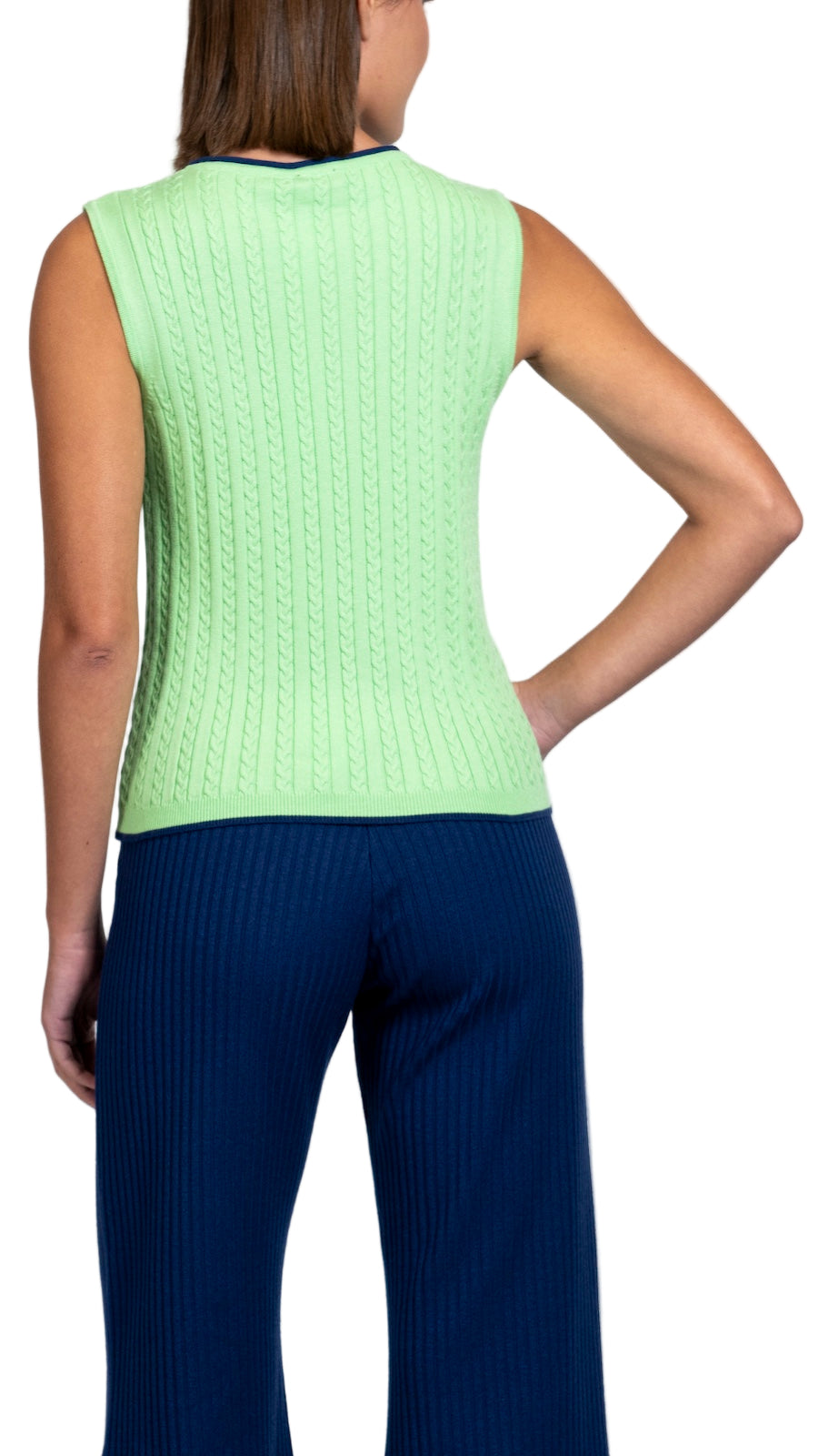 Kirsten Cable-Knit Top Tank Top, Lime / Navy