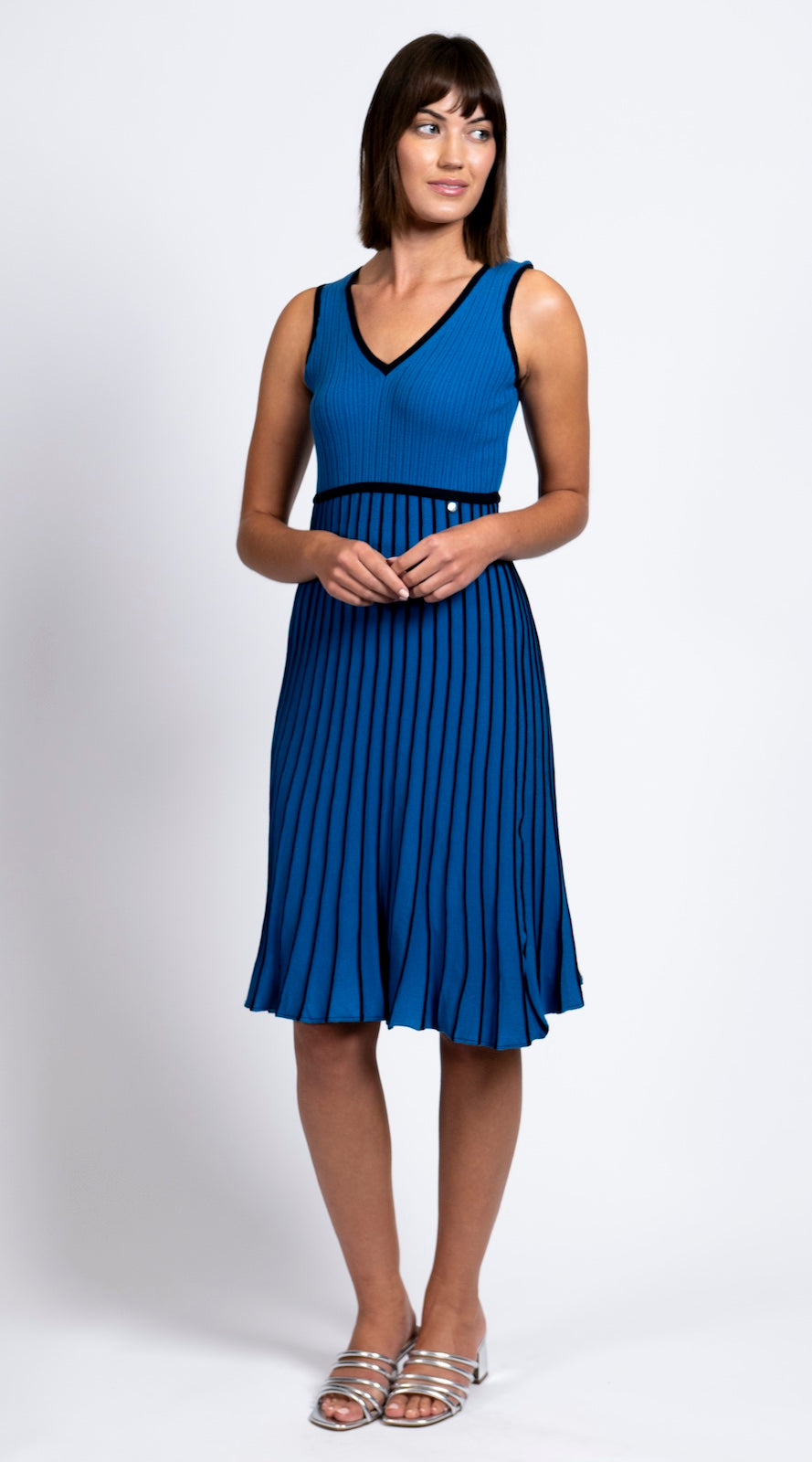 Lana Pleated Sleeveless Dress / Ocean Blue/Navy