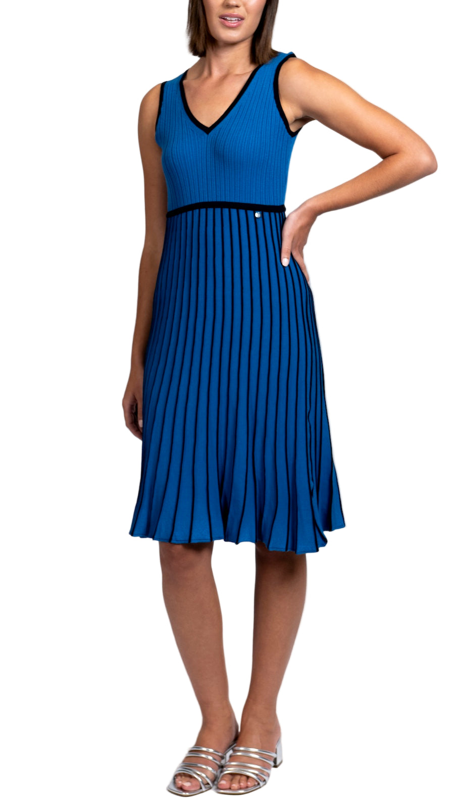 Lana Pleated Sleeveless Dress / Ocean Blue/Navy