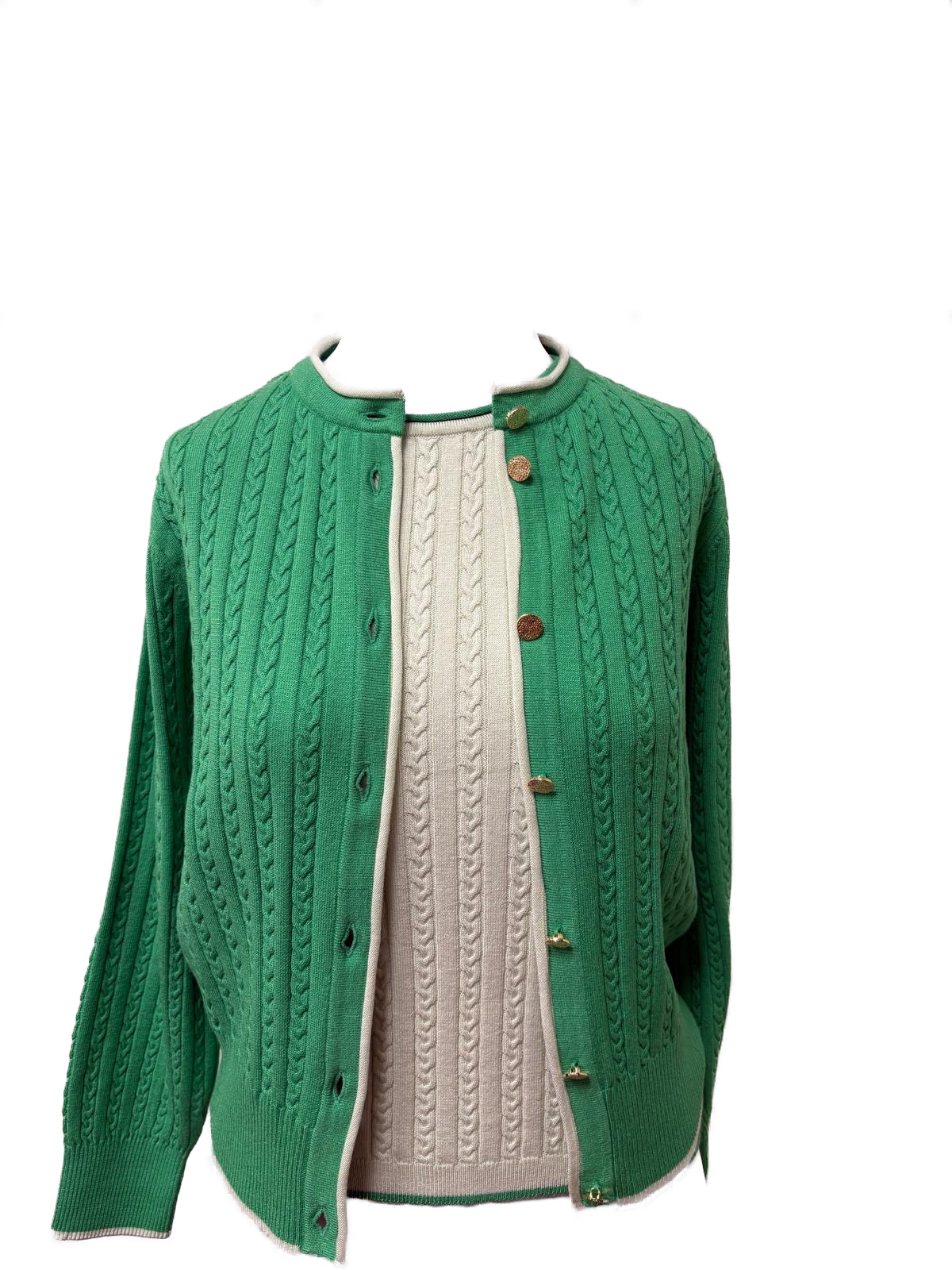 Kristin Cable-Knit Cardigan, Green / Mint