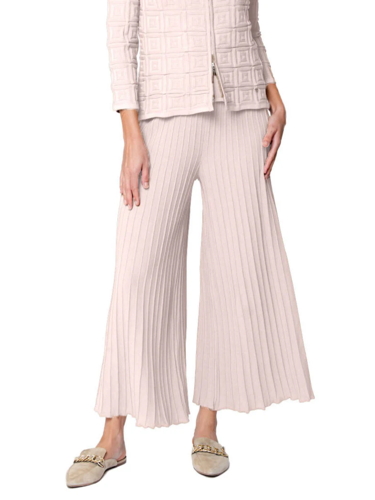 Giuliana Plisse-Look Cropped Wide Leg Pants, Rose Petal