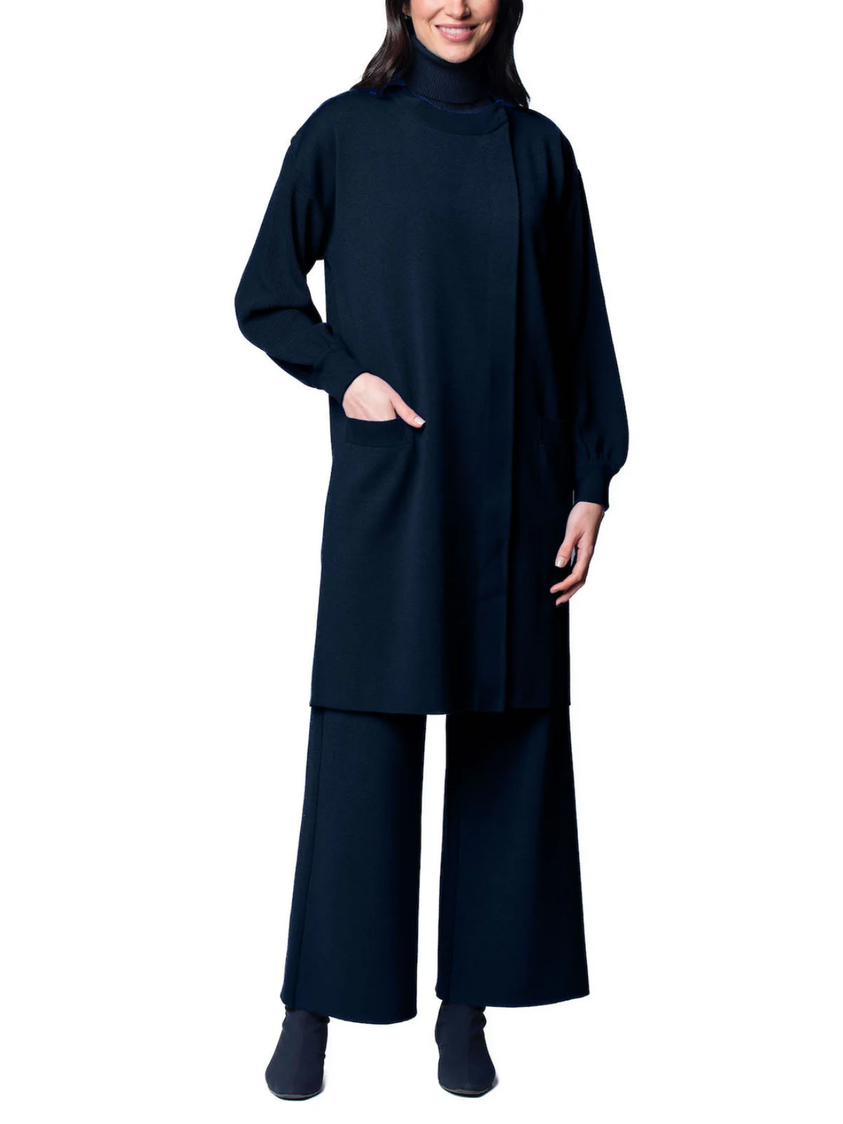 Lora Flat-Knit Car Coat, Dark Navy