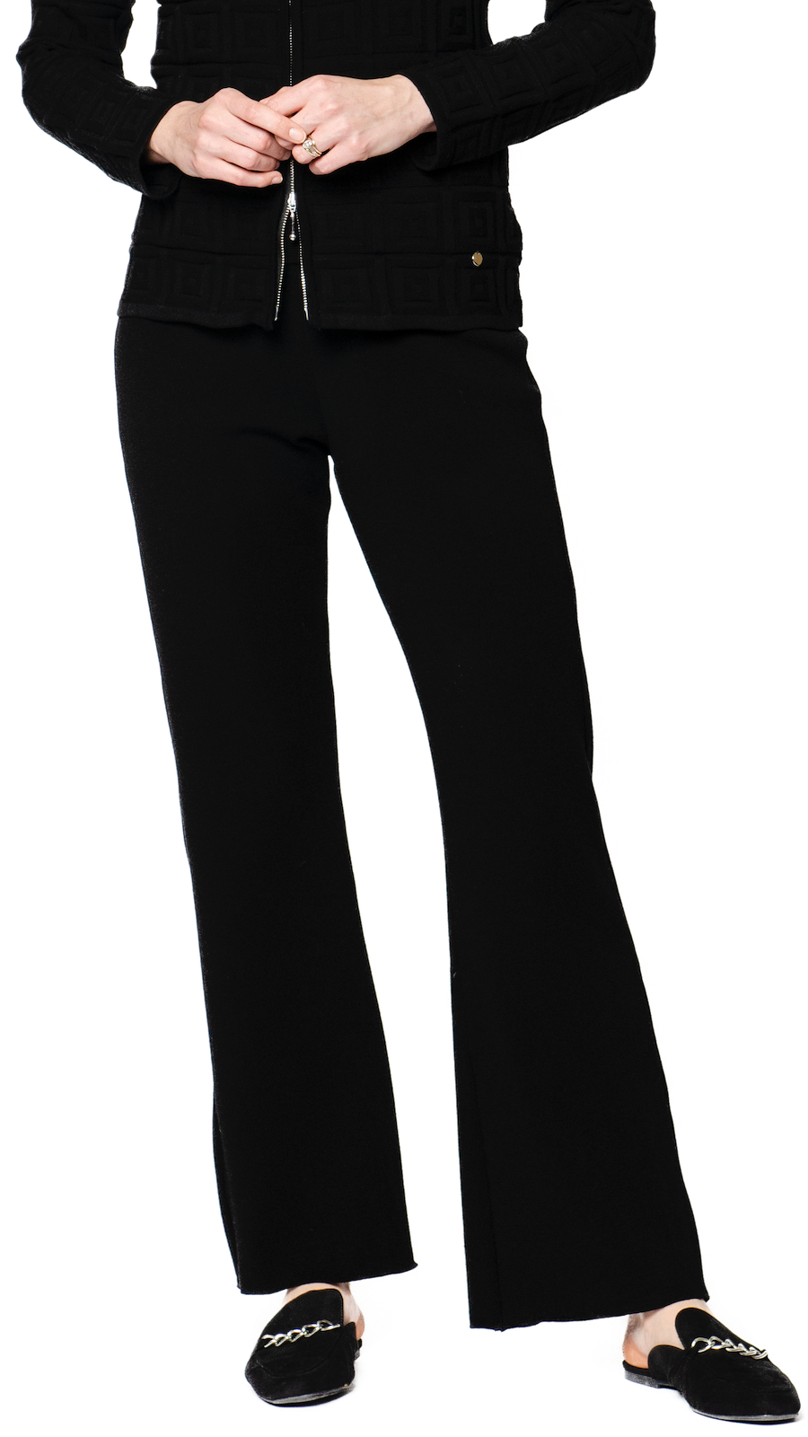 Domenique Milano-Knit Boot Leg Pants; Black (ships on 4/30)