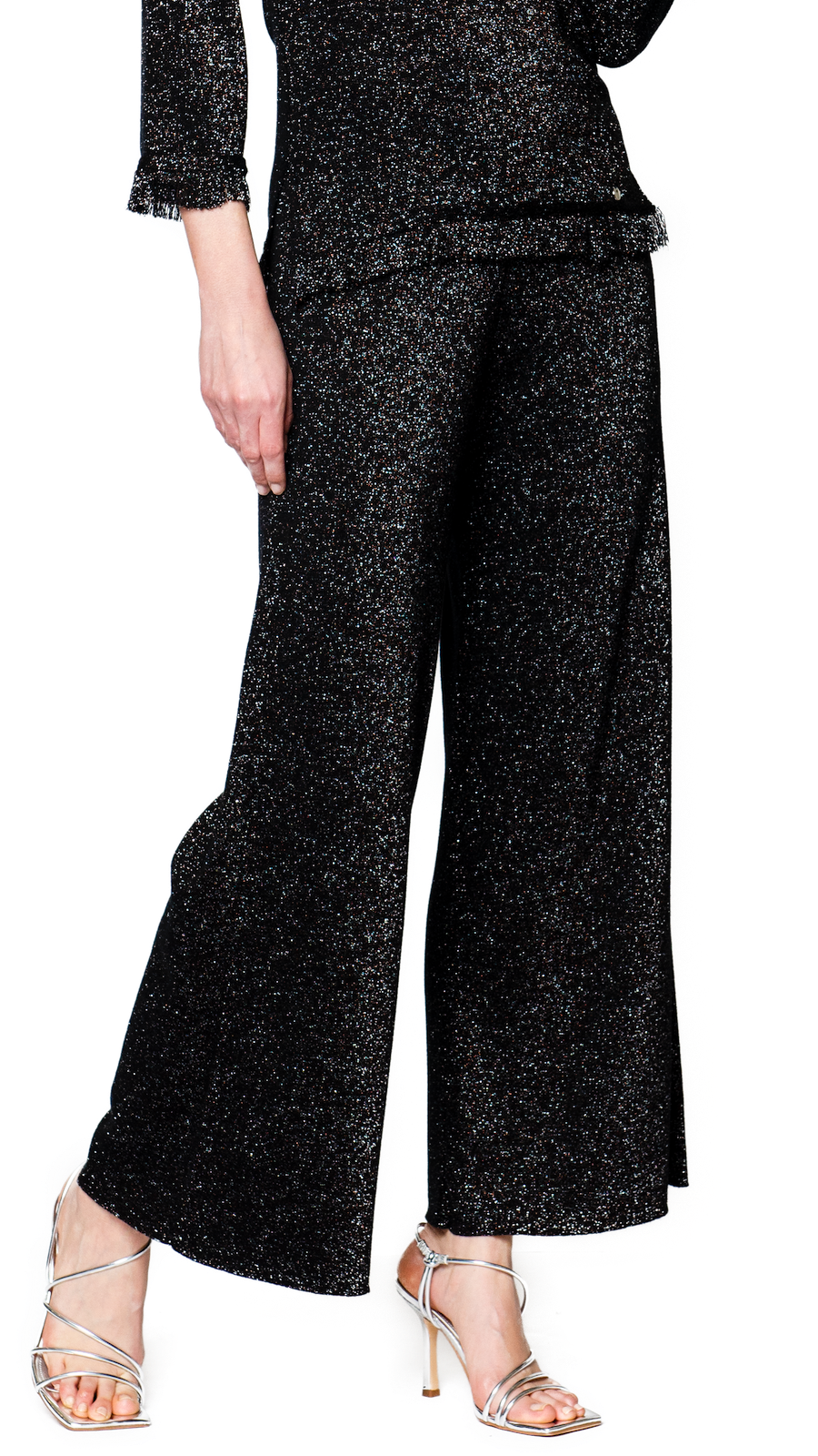 Trina Wide Leg Shimmery Pant; Black Shimmer