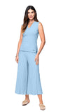 Giuliana Plisse-Look Cropped Wide Leg Pants; Sky Blue