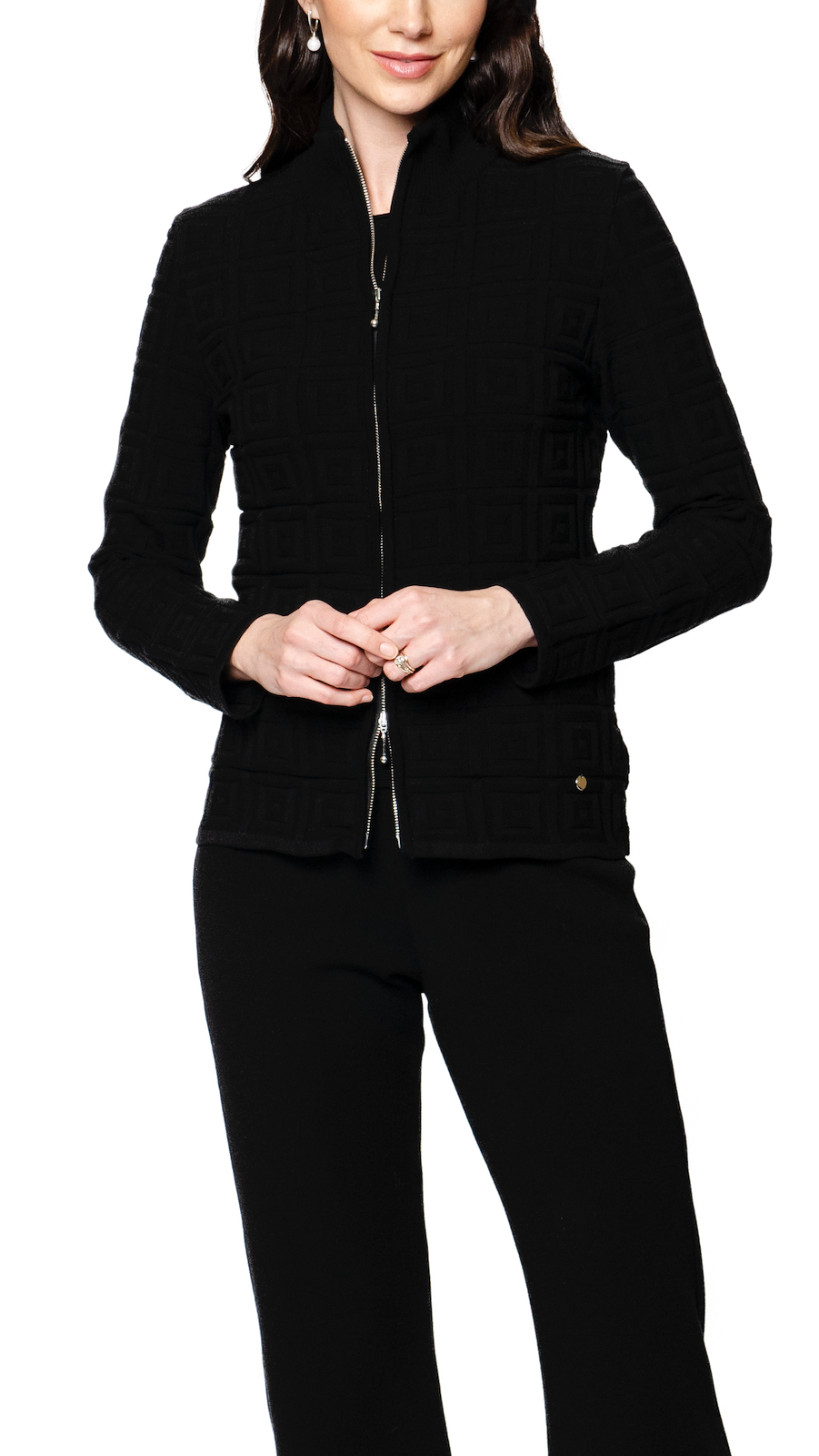 Zoe Square-Detail Knit Jacket ; Black