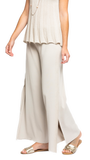 Tracey Wide Leg Milano-knit Pants with Shimmery Side Stripe and a Slit; Beige