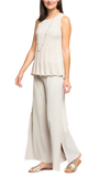 Tracey Wide Leg Milano-knit Pants with Shimmery Side Stripe and a Slit; Beige