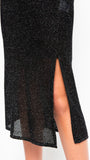 Simona Shimmer Mesh Knit Short Sleeved Long Dress; Black Silver