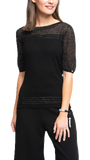 Bella Short Sleeved Top with See-Through Detail on Shoulders and Sleeves; Black/ Blk Silver