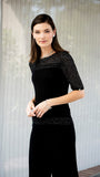 Bella Short Sleeved Top with See-Through Detail on Shoulders and Sleeves; Black/ Blk Silver