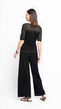 Bella Short Sleeved Top with See-Through Detail on Shoulders and Sleeves; Black/ Blk Silver