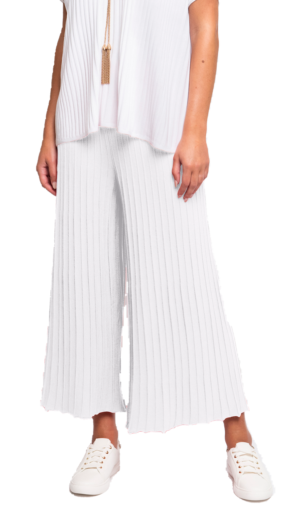 Giuliana Plisse-Look Cropped Wide Leg Pants; White