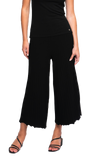 Giuliana Plisse-Look Cropped Wide Leg Pants; Black