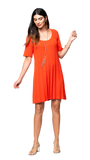 Stephanie Wave Rib Knit Short Sleeved Swing Dress; Bright Orange