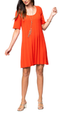 Stephanie Wave Rib Knit Short Sleeved Swing Dress; Bright Orange