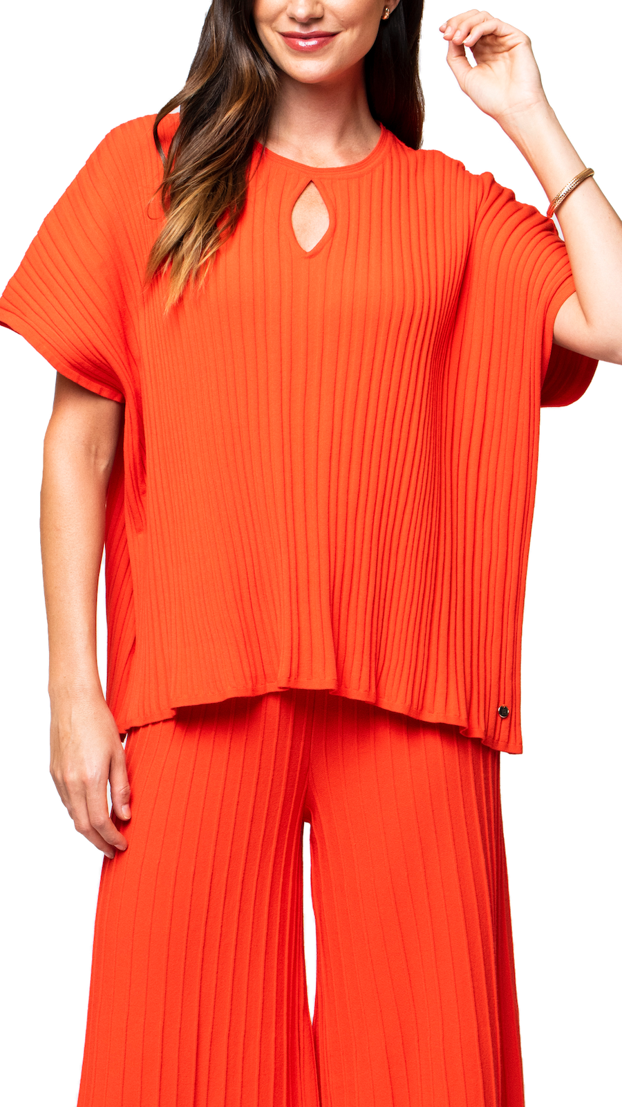Ester Rib Knit Wide Top, Bright Orange