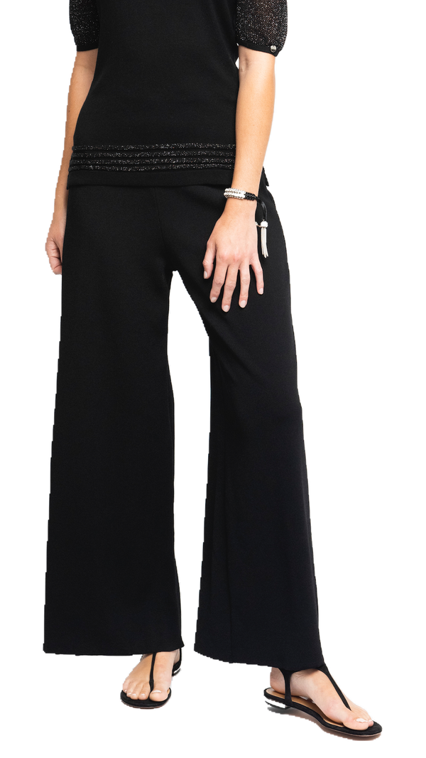 Briana Wide-Leg Milano-Knit Pants; Black