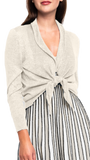 CONTEMPO Giada Shimmer Tie-Front Cropped Cardigan; Gold Ecru