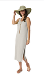Betsy Vertical Rib Knit Sleeveless Mid-calf Sheath Dress; Beige