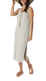Betsy Vertical Rib Knit Sleeveless Mid-calf Sheath Dress; Beige
