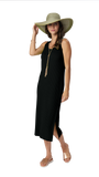 Betsy Vertical Rib Knit Sleeveless Mid-calf Sheath Dress; Black